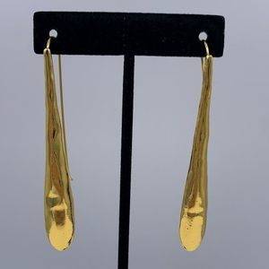 New no tags.  Long drop earrings, hammered gold, minimalist geometric design,